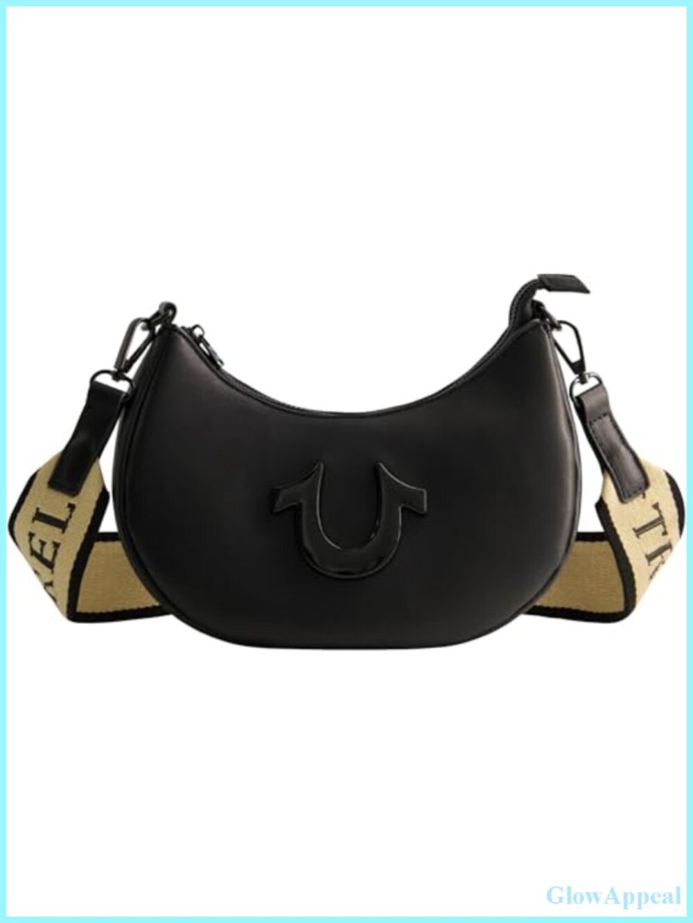 True Religion Crescent Hobo Shoulder Bag Faux Leather Removable Strap Purse